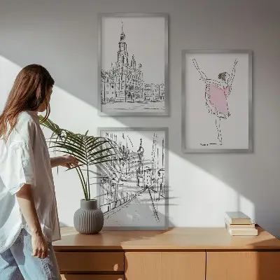 Sada 3 obrazů stylové baletky a architektura
