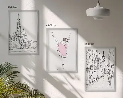 Sada 3 obrazů stylové baletky a architektura