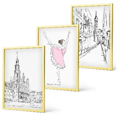 Sada 3 obrazů stylové baletky a architektura