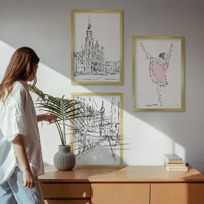 Sada 3 obrazů stylové baletky a architektura