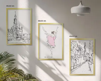 Sada 3 obrazů stylové baletky a architektura