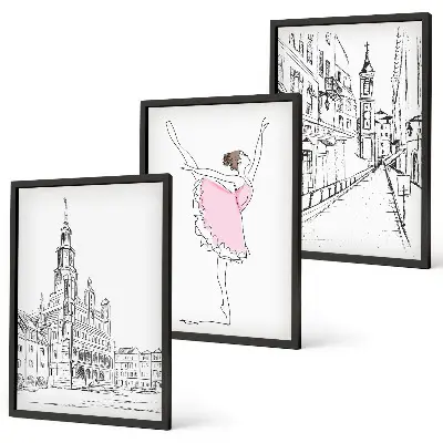 Sada 3 obrazů stylové baletky a architektura