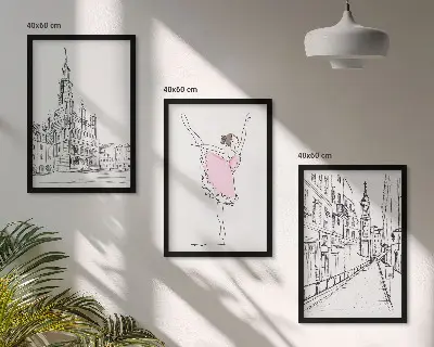 Sada 3 obrazů stylové baletky a architektura