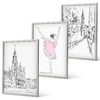 Sada 3 obrazů stylové baletky a architektura