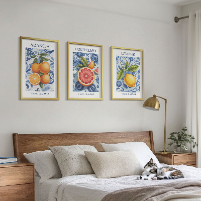 Kompozice obrazů na stěnu Citrusové plody Vintage ilustrace
