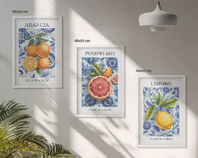Kompozice obrazů na stěnu s vintage ilustracemi citrusových plodů