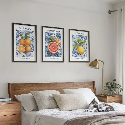 Kompozice obrazů na stěnu s vintage ilustracemi citrusových plodů