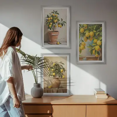 Sada 3 obrazů citroníky v květináči a váze