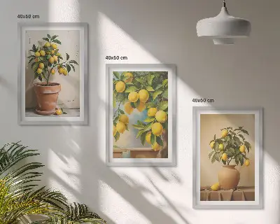 Sada 3 obrazů citroníky v květináči a váze