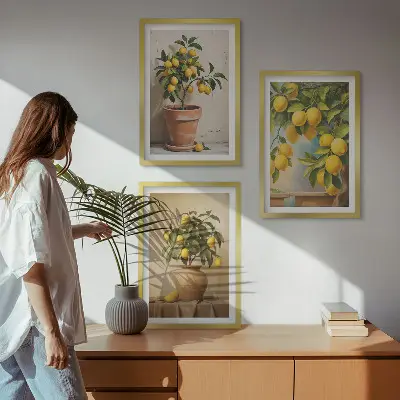 Sada 3 obrazů citroníky v květináči a váze
