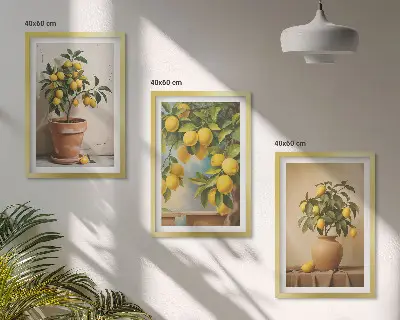 Sada 3 obrazů citroníky v květináči a váze