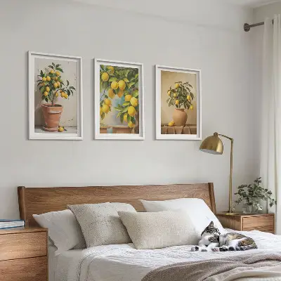 Sada 3 obrazů citroníky v květináči a váze