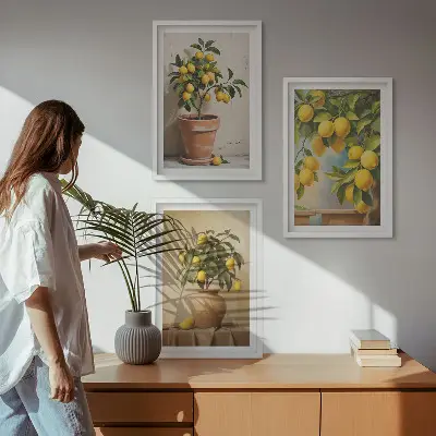 Sada 3 obrazů citroníky v květináči a váze