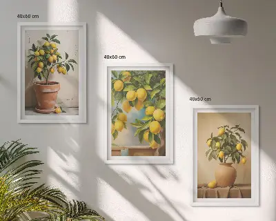 Sada 3 obrazů citroníky v květináči a váze