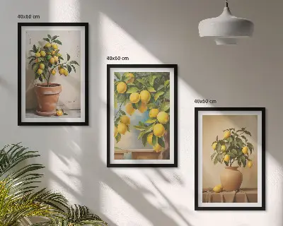 Sada 3 obrazů citroníky v květináči a váze