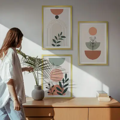 Sada obrazů do obývacího pokoje moderní rostlinné motivy