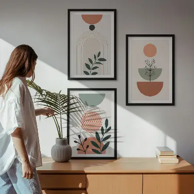 Sada obrazů do obývacího pokoje moderní rostlinné motivy