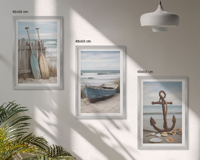 Kompozice obrazů na stěnu Kotva na pláži s lodí