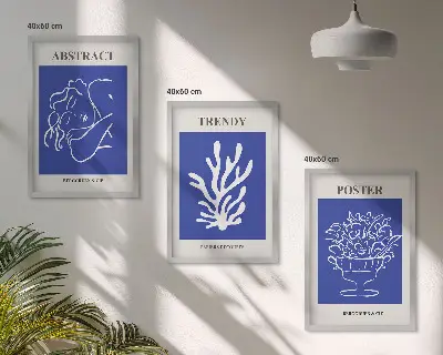 Sada 3 obrazů stylové modré plakáty