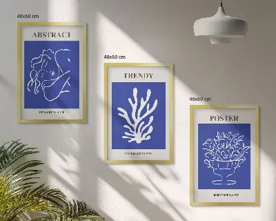 Sada 3 obrazů stylové modré plakáty