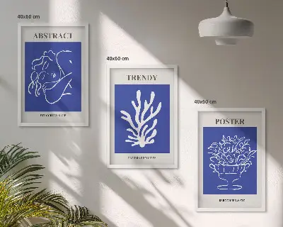Sada 3 obrazů stylové modré plakáty