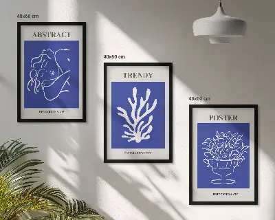 Sada 3 obrazů stylové modré plakáty