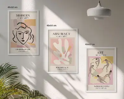 Sada obrazů do obývacího pokoje stylové portréty v pastelových barvách