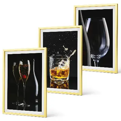 Sklenice vína a whisky sada 3 obrazů na černém pozadí