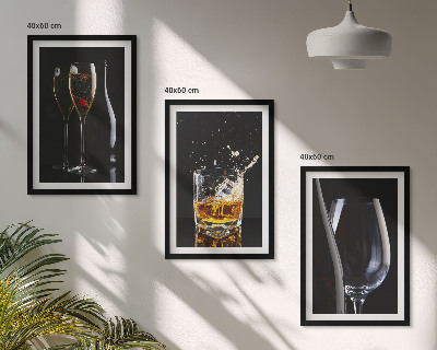 Sada 3 obrazů Sklenice vína a whisky na černém pozadí
