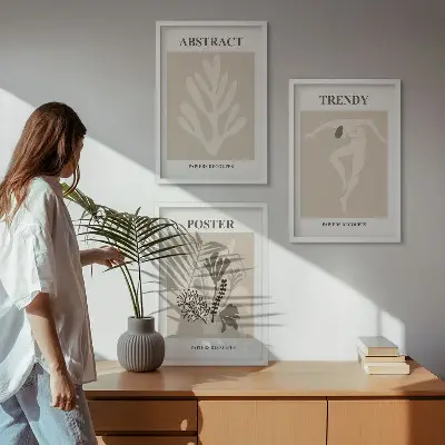 Sada 3 obrazů květinové vzory v béžově hnědých tónech