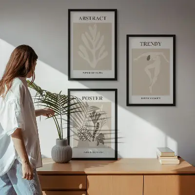Sada 3 obrazů květinové vzory v béžově hnědých tónech