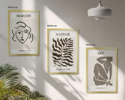 Kompozice obrazů na stěnu stylová grafika s postavami ve stylu liniového umění