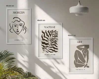 Kompozice obrazů na stěnu stylová grafika s postavami ve stylu liniového umění