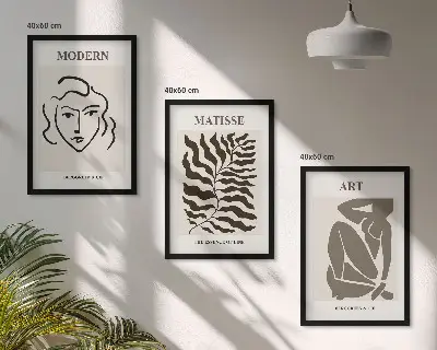 Kompozice obrazů na stěnu stylová grafika s postavami ve stylu liniového umění