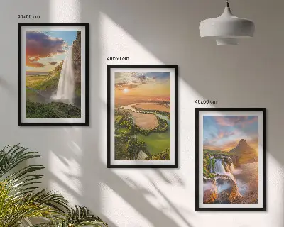 Sada obrazů do obývacího pokoje s motivem západu slunce nad vodopády