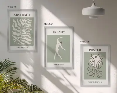 Sada 3 obrazů s motivem zelených rostlin ve stylu Matisse