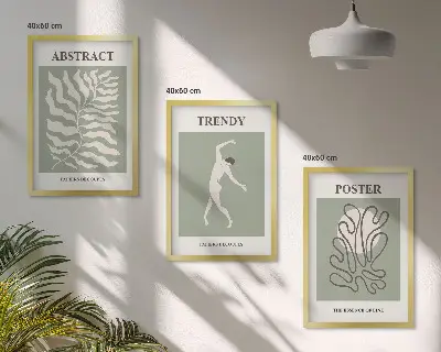 Sada 3 obrazů s motivem zelených rostlin ve stylu Matisse