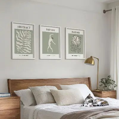Sada 3 obrazů s motivem zelených rostlin ve stylu Matisse