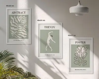 Sada 3 obrazů s motivem zelených rostlin ve stylu Matisse