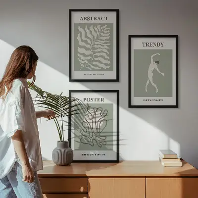Sada 3 obrazů s motivem zelených rostlin ve stylu Matisse