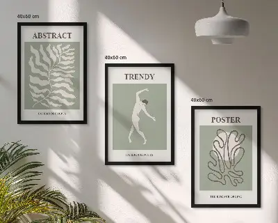 Sada 3 obrazů s motivem zelených rostlin ve stylu Matisse