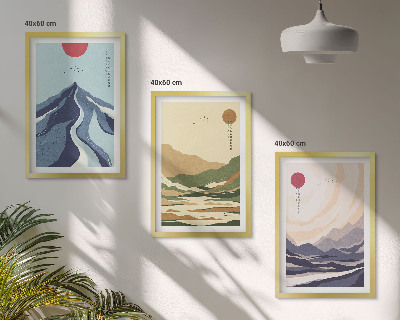 Sada 3 obrazů Pastelové hory v japonském stylu