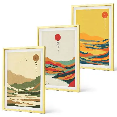 Sada 3 obrazů s barevnými vzory hor v japandi stylu