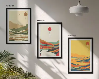Sada 3 obrazů s barevnými vzory hor v japandi stylu