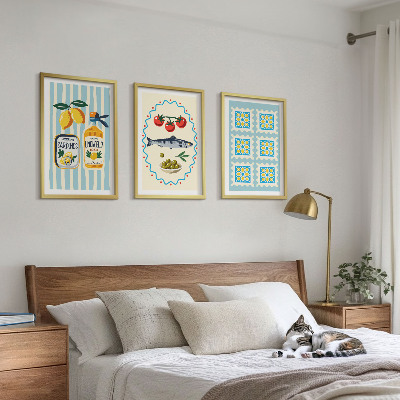 Sada 3 obrazů Ilustrace kuchyně ve středomořském stylu