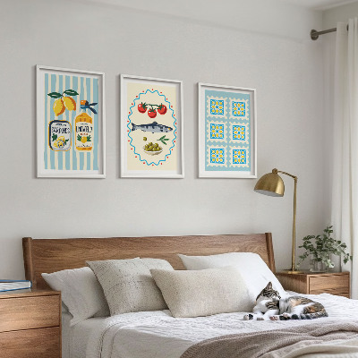 Sada 3 obrazů Ilustrace kuchyně ve středomořském stylu