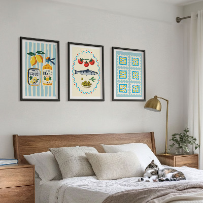 Sada 3 obrazů Ilustrace kuchyně ve středomořském stylu