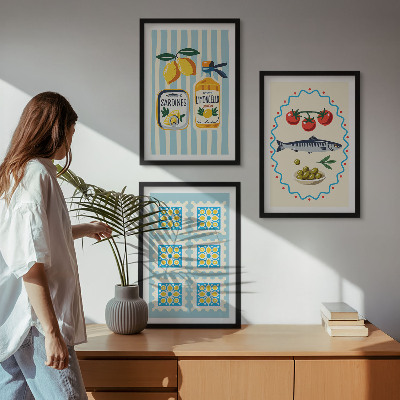Sada 3 obrazů Ilustrace kuchyně ve středomořském stylu