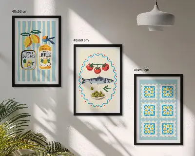 Ilustrace kuchyně ve středomořském stylu sada 3 obrazů
