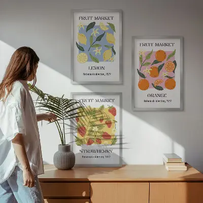 Sada obrazů na stěnu s motivem ovoce s citrony a jahodami